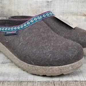 Haflinger GZ Classic Grizzly Clog Women Sz 10 EU 41 Brown Mules Wool Slippers